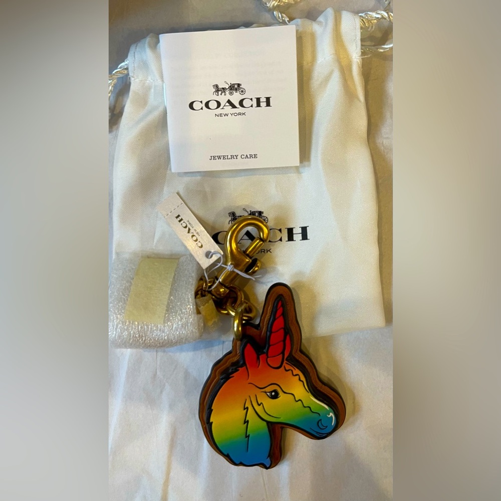 Coach Rainbow Unicorn Keychain Charm - Multicolor. NWT
